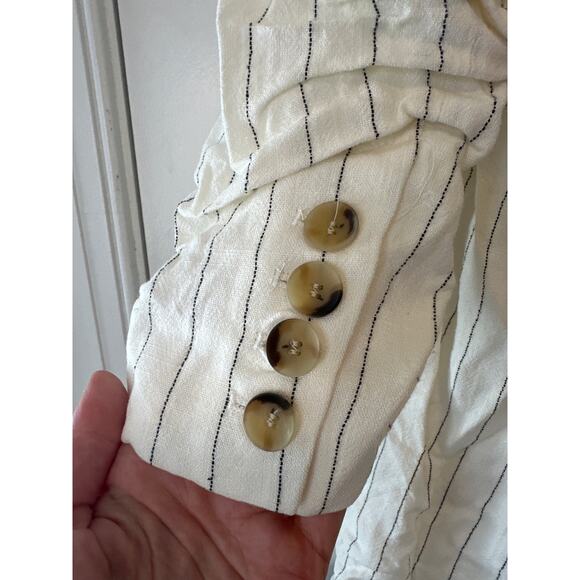 Anthropologie Bishop + Young Riviera Pinstripe Blazer Ivory Linen Blend L NWT - Picture 6 of 12
